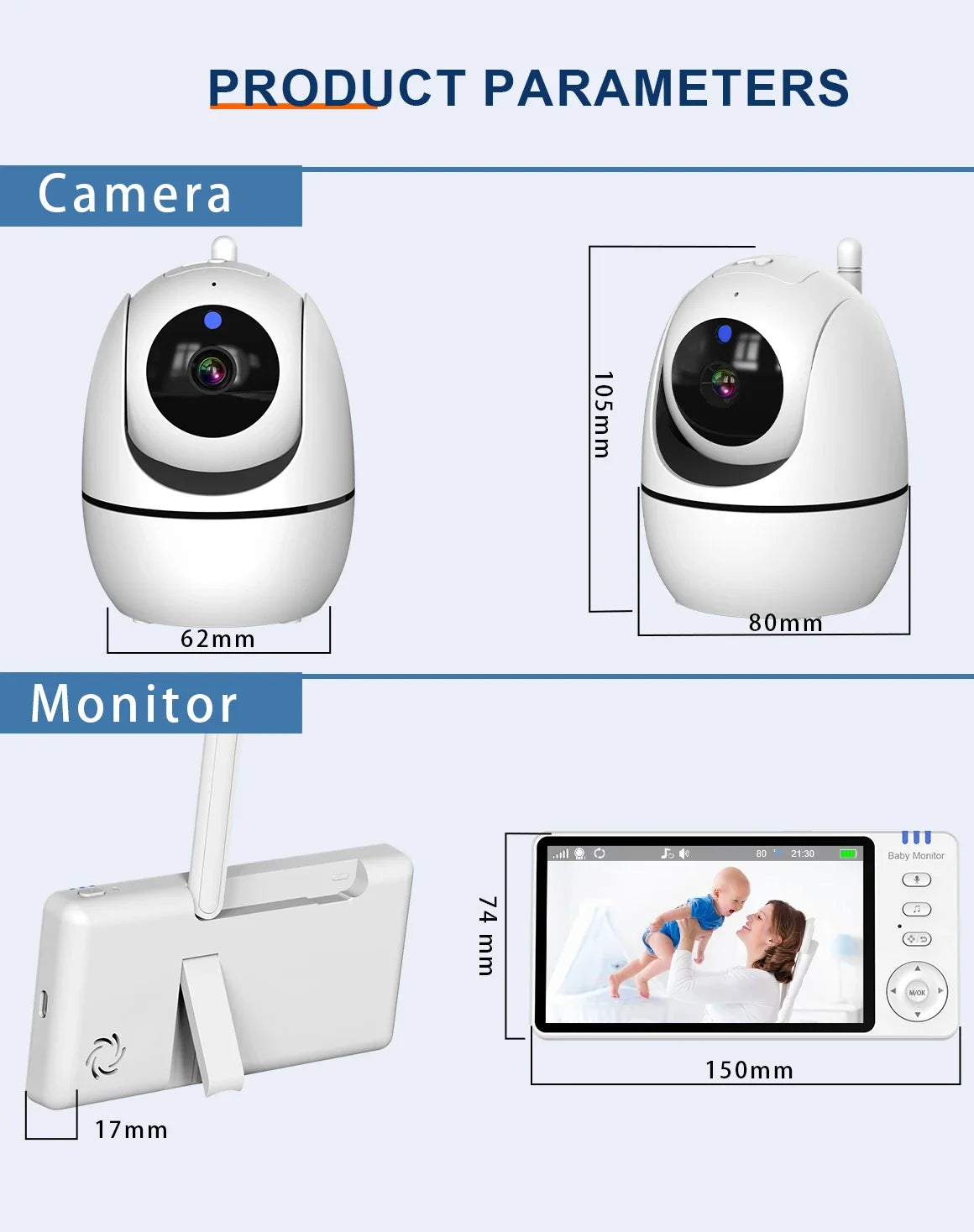 Monitor your little one with ease using this 5.0-inch video baby monitor—featuring a wireless pan-tilt camera, two-way audio, night vision, wake-up, and USB charging for convenience and security!
