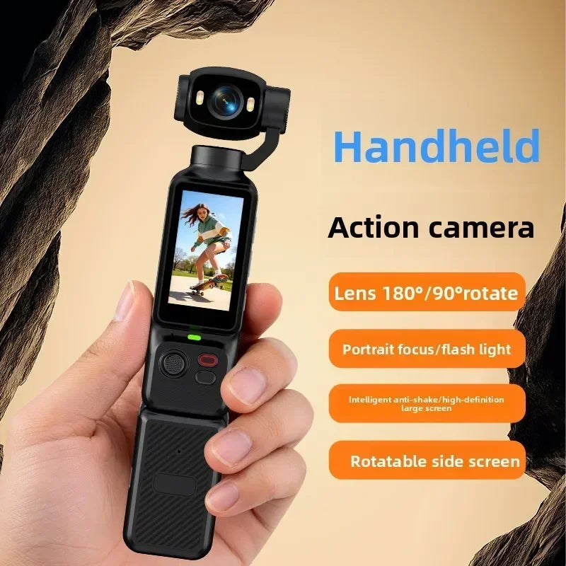 4K Handheld Action Camera HD 180° Rotatable Lens Electronic Anti-shake Pocket Vlog Camera with Fill Light for Outdoor Sports