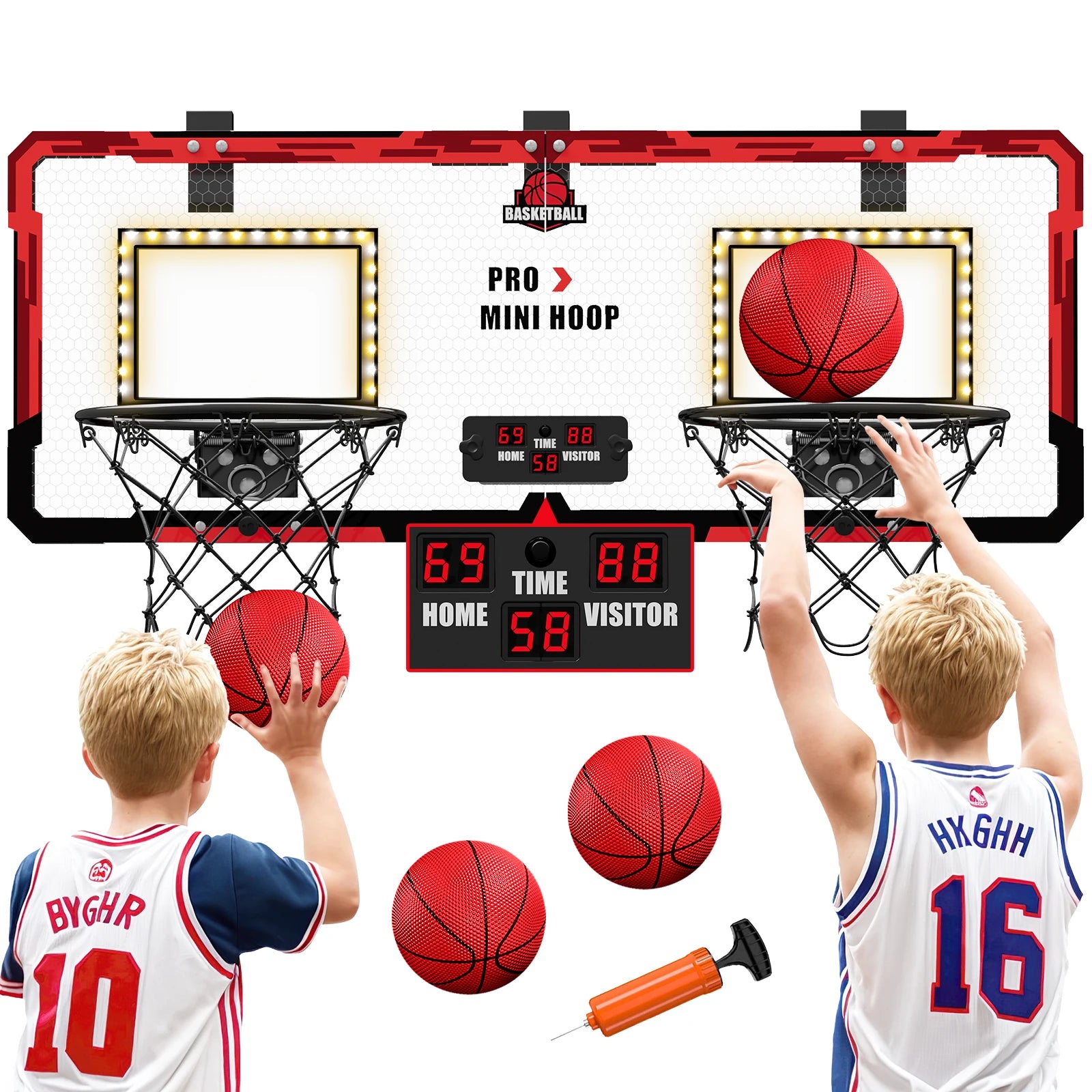 Basketball Hoop Double Children Home Exercise Scoring Funny Game Kids Basketball Hoop Set Wall Frame Stand Hanging Backboard