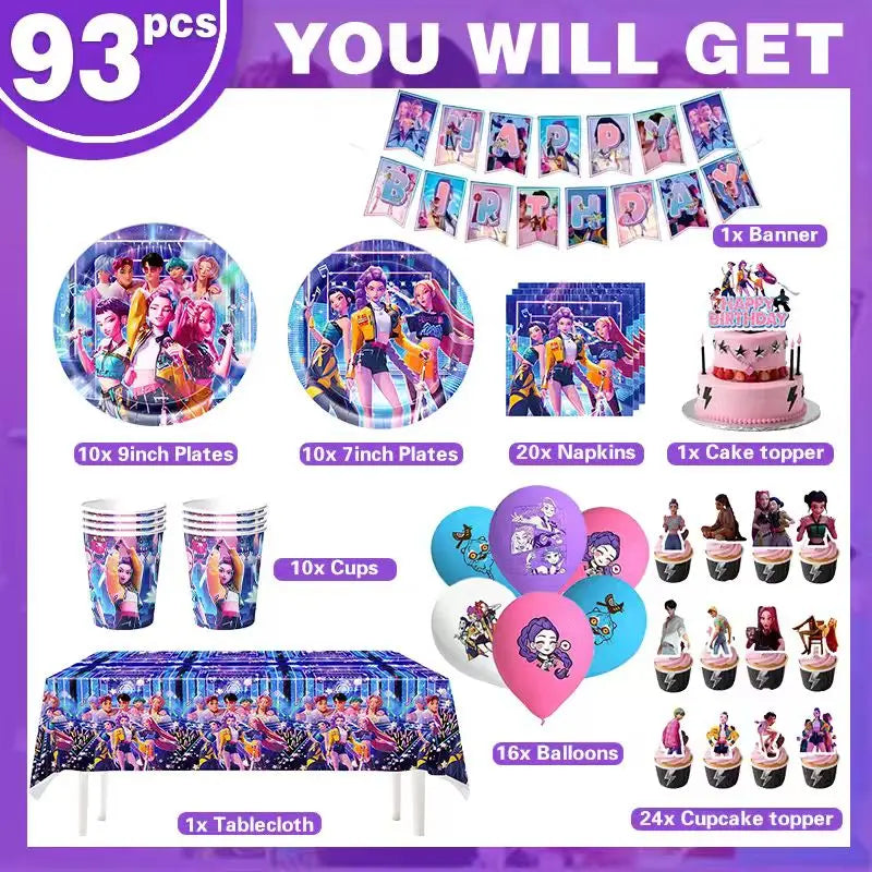 Happy Birthday Party Decoration Character Anime Tableware Plate Cup Balloon Set Banner Backdrop Gift Bag Keychain Party Supplies