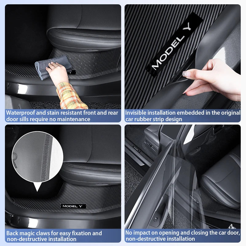 Front Rear Door Sill Guards For Tesla ModelYL/Y Juniper2025 ABS Inner Protector Cover Plate Trim Anti-Dirty Bumper Welcome Pedal