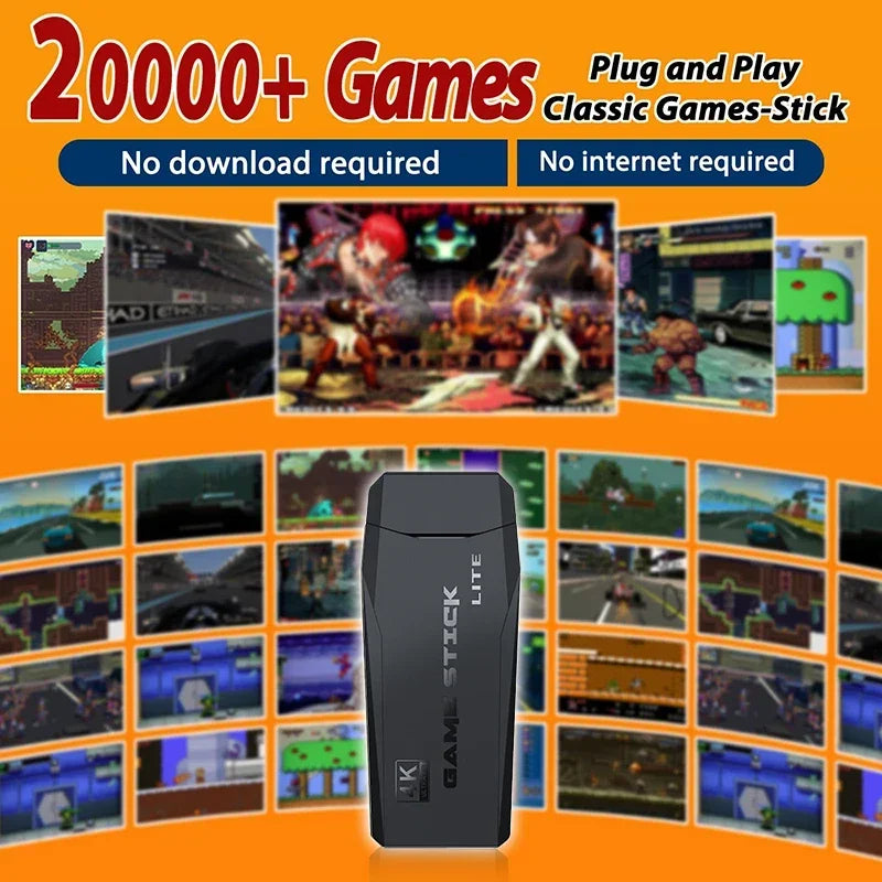 4K NEW 20000 Games Video Game Console 2.4G Wireless Controller Portable TV Game Stick Retro Handheld Game Player For Xmas Gift