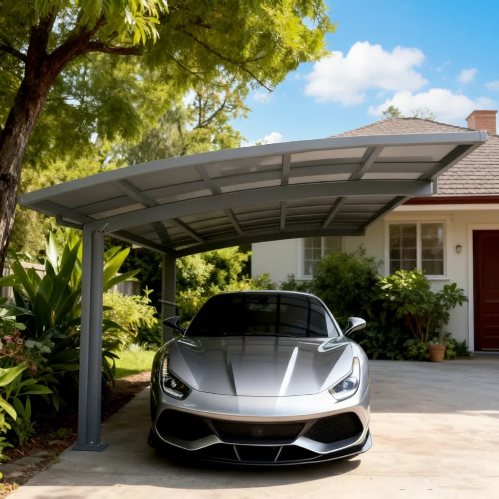 Cantilever Luxury Aluminum Carport, Heavy Duty Arched Roof Powder Coated Outdoor Vehicle Parking Shelter Canopy