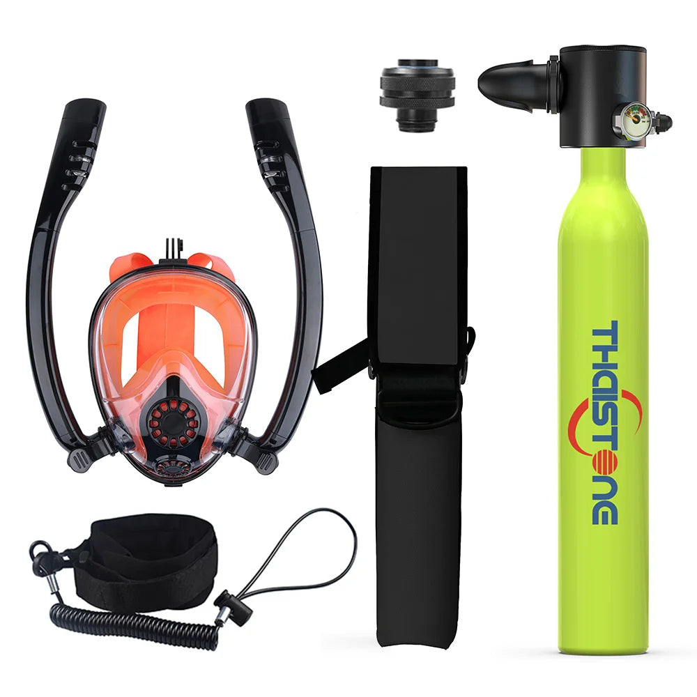 THAISTONE Diving Tank with Snorkel Mask 0.5L Mini Scuba Portable Lungs Oxygen Cylinder Full Face Diving Mask 5-10 Mins