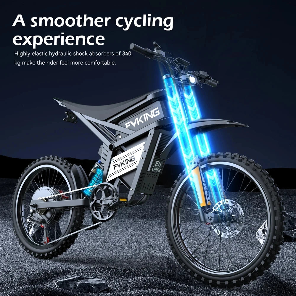 FVKING E6 Adult Electric Bicycle 3000W Peak Motor Equipped With 2 60V 30AH Batteries Off-road Electric Motorcycle Speed 80km/H