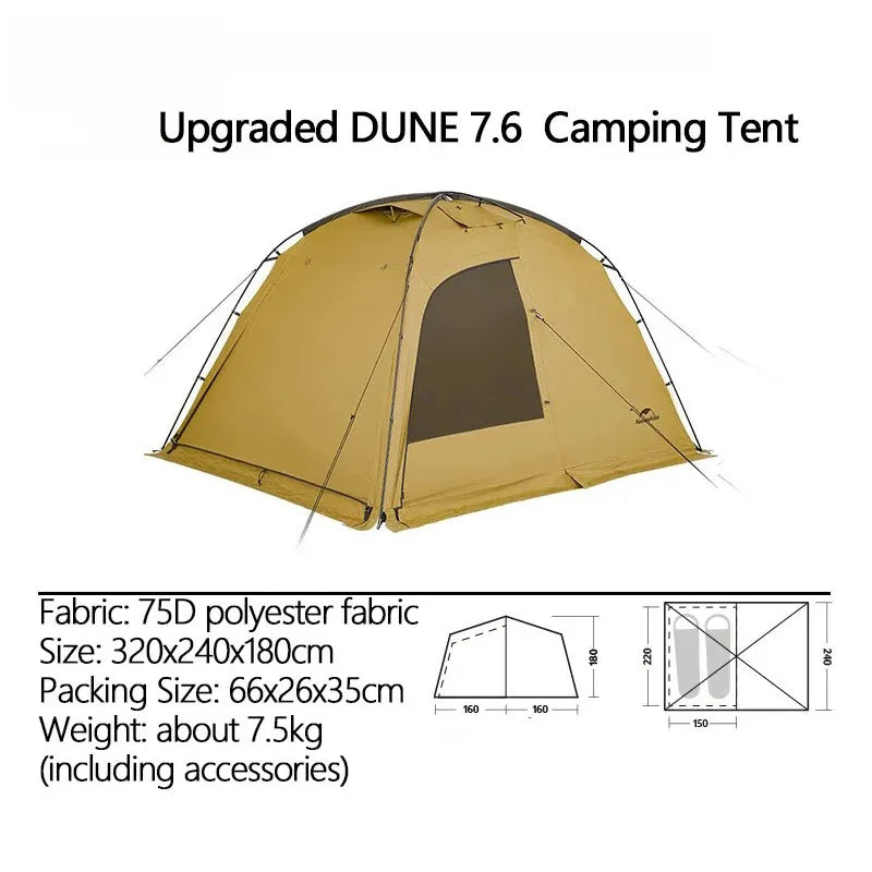 Naturehike Dune 7.6 Camping Tent 4 Season for 2-4 Person Waterproof Windproof 1 Room 1 Hall Family Travel Outdoor Large Tent