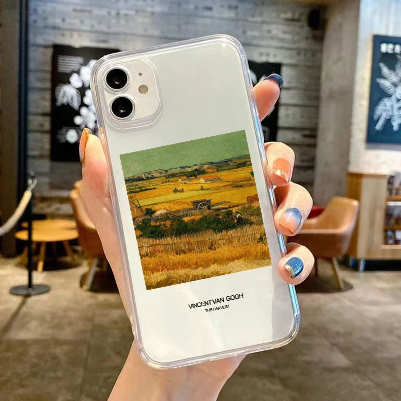 Retro Van Gogh Oil Painting Phone Case For iPhone 11 14 15 Pro Max 12 Mini 13 SE20 7 16Plus X XS XR Transparent Soft Cover Shell