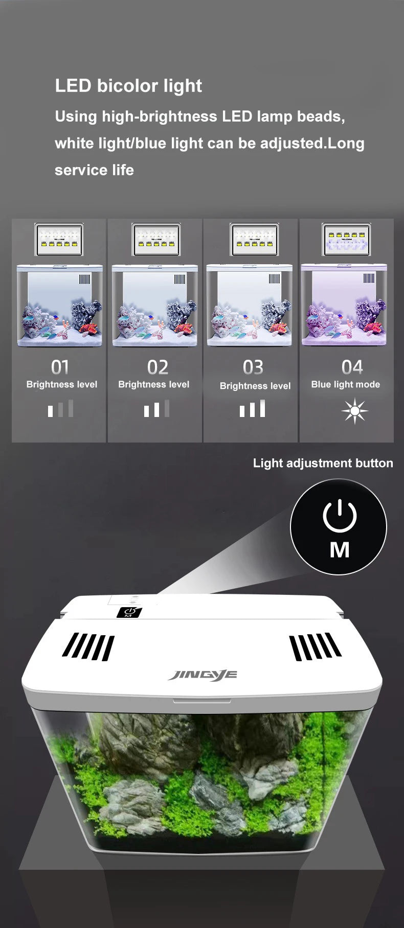 USB 5L Aquarium Fish Tank No Water Change Self-circulating Ecological Fish Tank with Slient Pump Led Lamp for Office Home