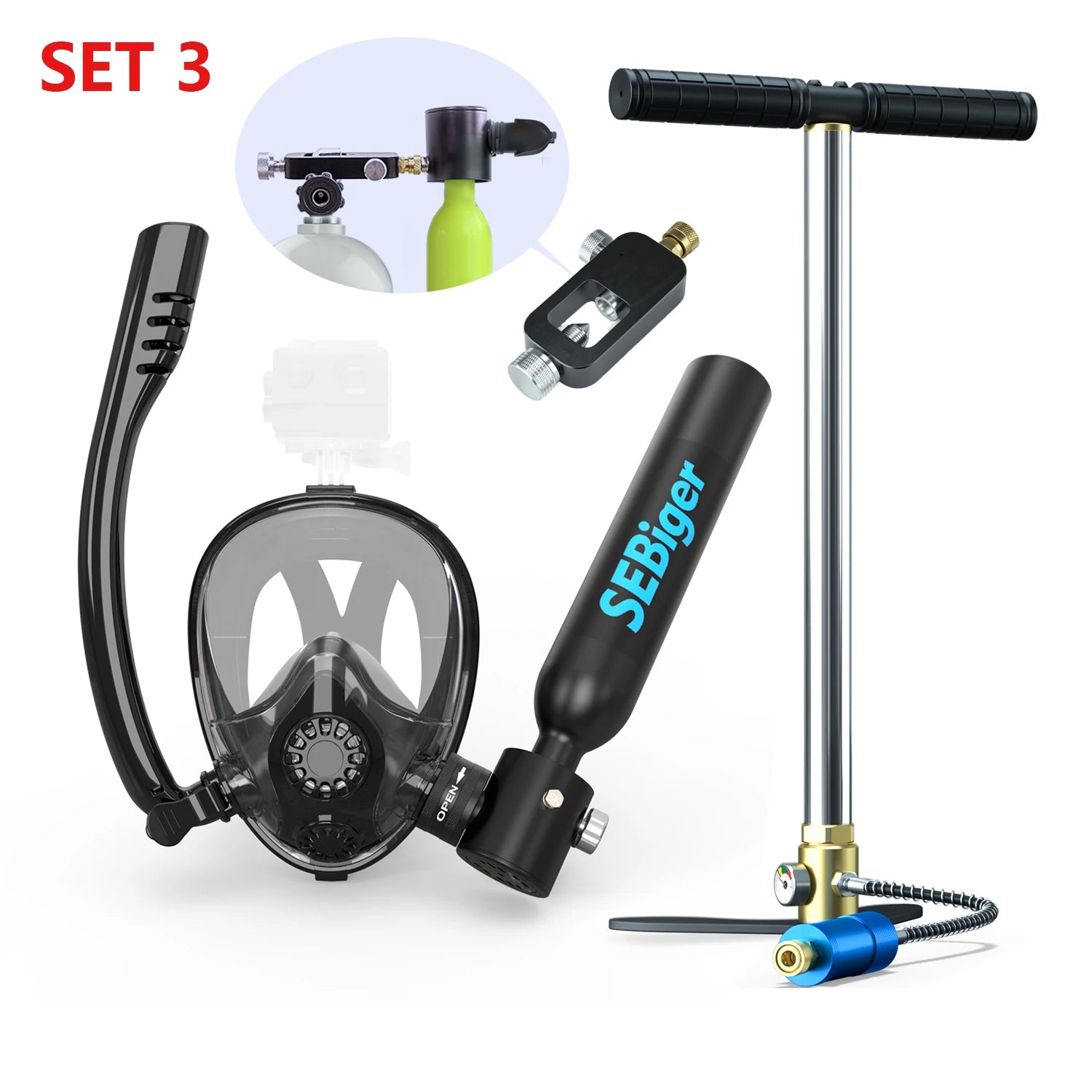 SEBIger 0.5L Diving diving tank Set and Full Face Mask for Beginner Swimmers,5-10 minutes underwater,Reusable,outdoor traveling