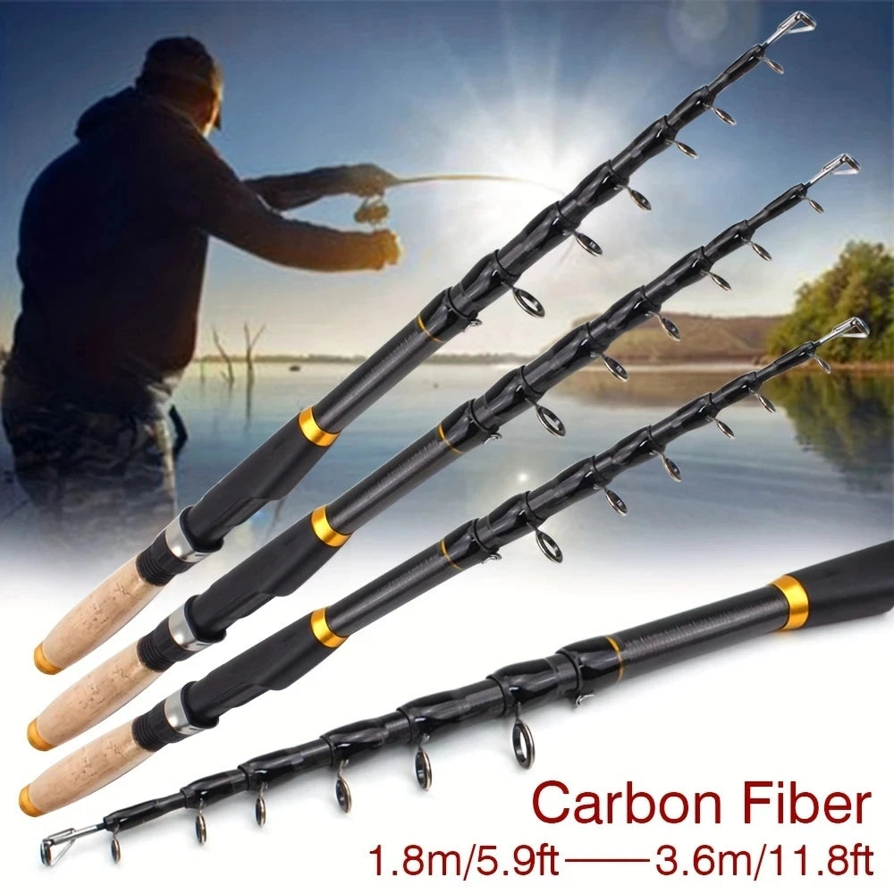 Fishing rod Portable carbon fiber telescopic with cork-like handle travel rotating rod 1.8 M /5.9FT to 3.6M /11.8 FT