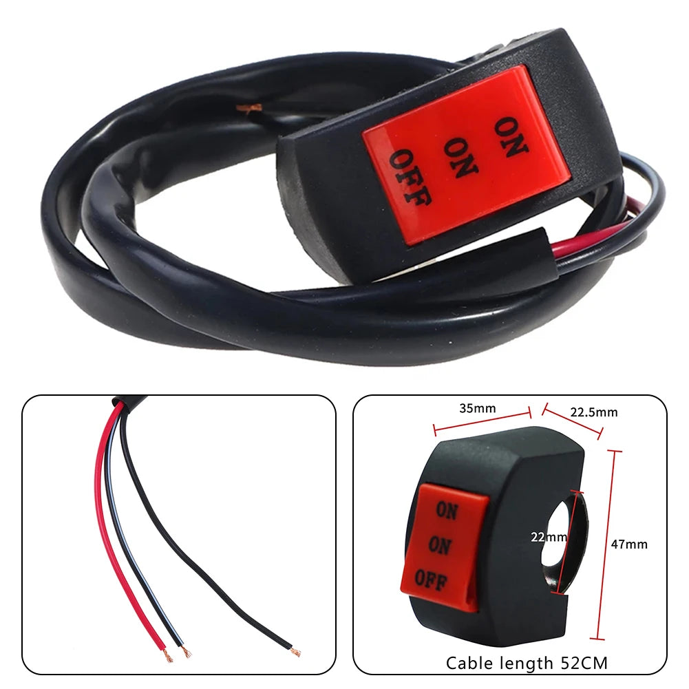 22mm LED Headlight Switch Far Near Three Line Motorcycle Handlebar Switch Button Used As ON/ON/OFF Switch For General Lights