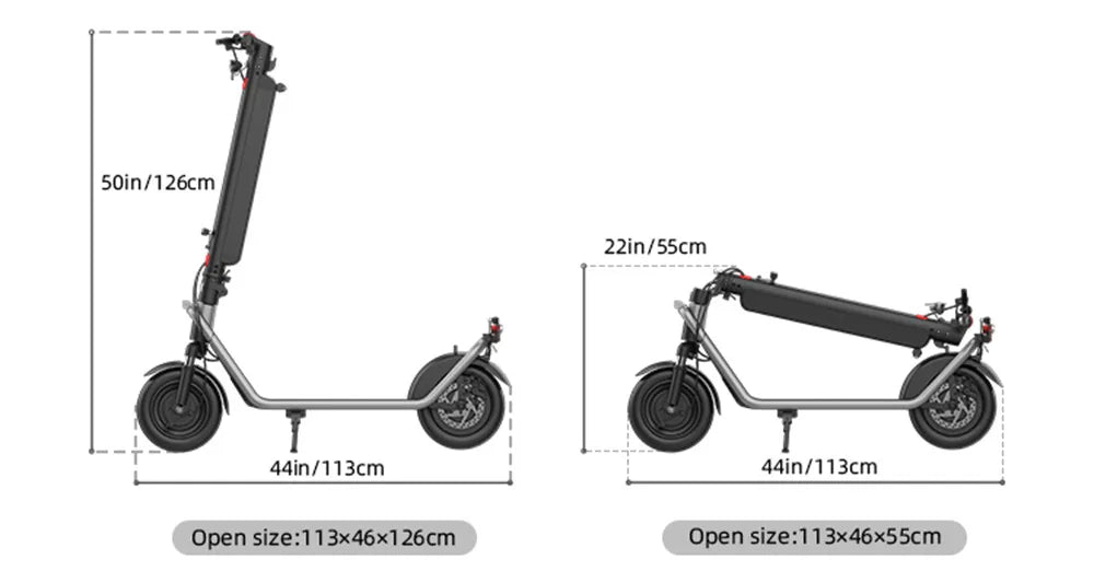 Stay on the go with this foldable 10-inch e-scooter for adults. With powerful electric features and a kick scooter design, this efficient and versatile mode of transportation is ideal for daily commutes and urban travel.