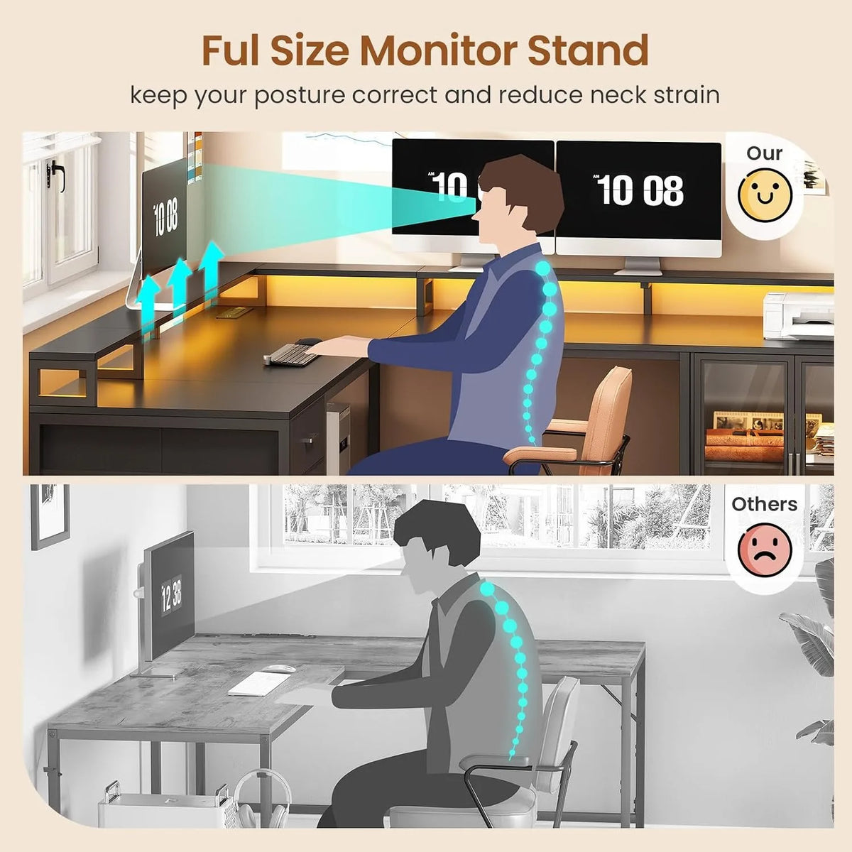 109" L Shaped Gaming Computer Desk,4 Drawers,Display Cabinet & Dual Monitor Space For Home Office, Customized