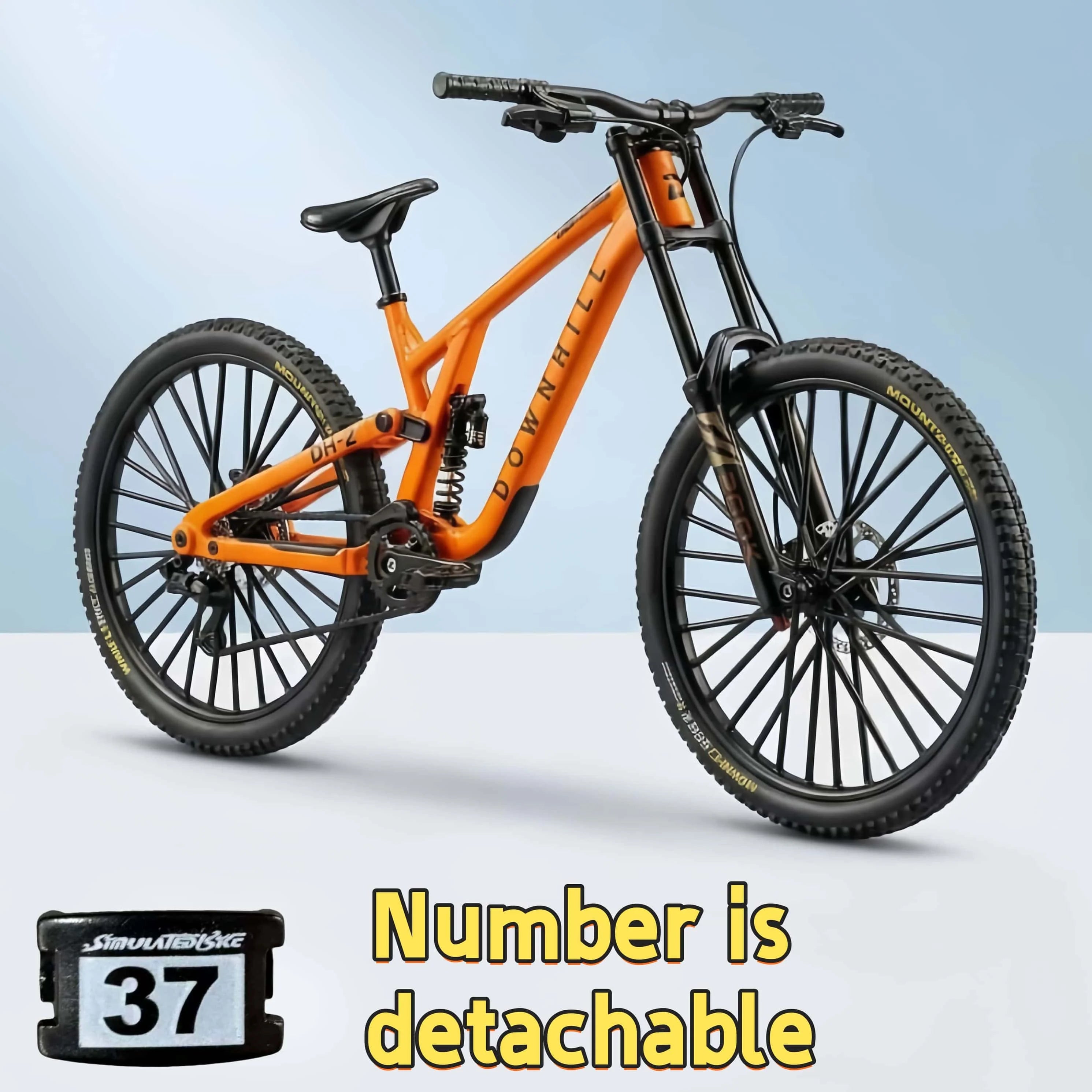 1:8 Scale Alloy Mountain Bike Model – Dual Shock Absorbers&Removable Number, Ideal Gift&Desktop Decoration for Bike Enthusiasts.