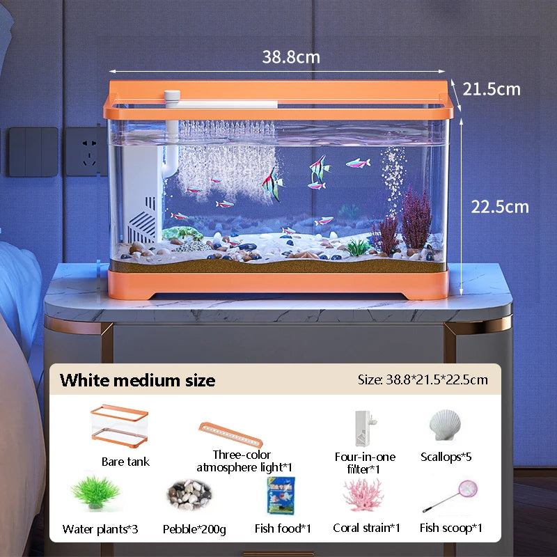 Small Fish Tank Landscape Ecological Full Set Filter Oxygen Generator Living Room New Home Goldfish Tank with Light