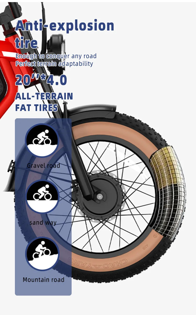 E-Bike 2000W Motor 52V40AH All-terrain Fully Suspended Off-road Motorcycle Electric Bike 20*4.0-inch Fat Tire  Electric Bicycle
