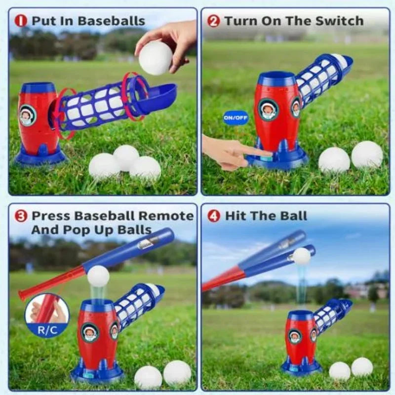 Parent-child Interactive Kids Baseball Set Electric Remote Control Pitching Machine Space Style Sport Training Toy for Kids 3+ Y