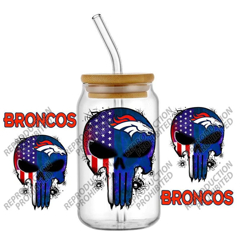 High Quality ‌3D Skull Sports Team Decal UV DTF Cup Wrap for 16oz Libbey Glasses Can DIY Mug Transfer Stickers