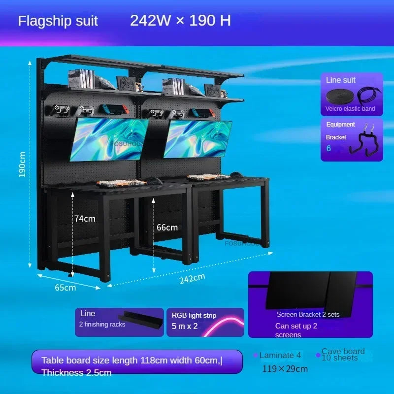 Double Gaming Desk Luxury Office Furniture Bedroom Computer Table Integrated Bookshelf Home Storage Designer Desktop Study Table