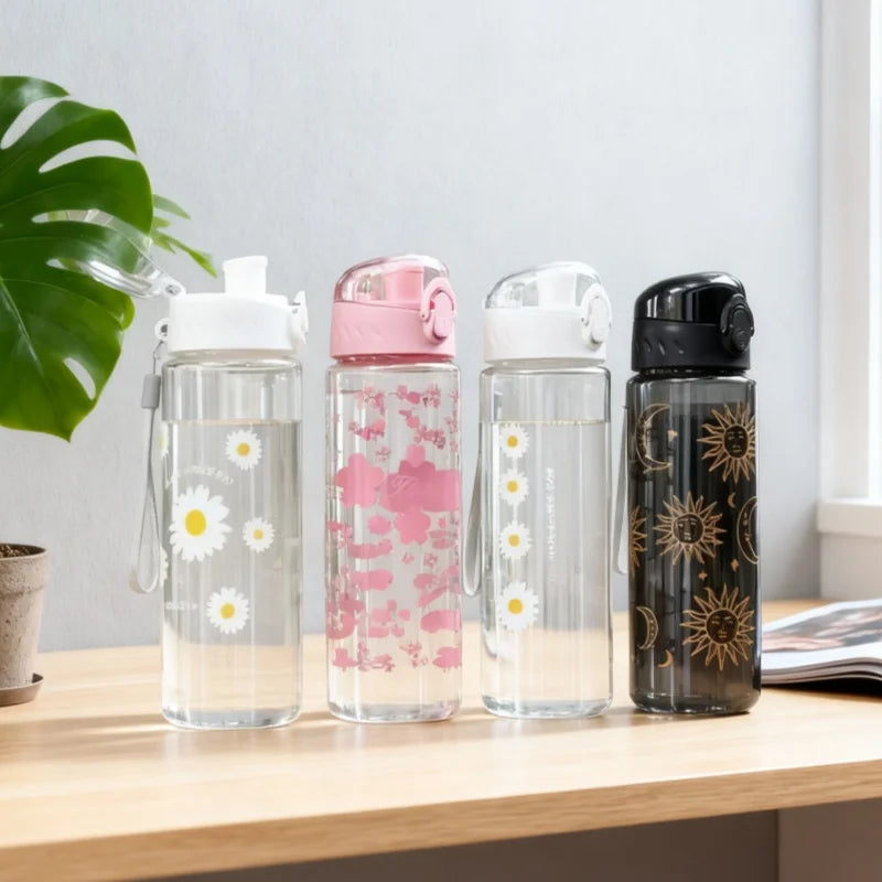780ML Large Capacity Sports Transparent Water Bottle Leakproof Flower Plastic Drinking Bottles Outdoor Cycling Hiking Gym Jugs