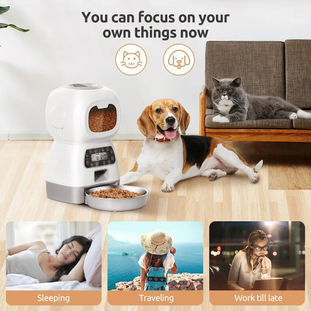 Keep your furry friends well-fed on schedule with this automatic pet feeder featuring a smart timer and durable stainless steel bowl—perfect for cats and dogs!