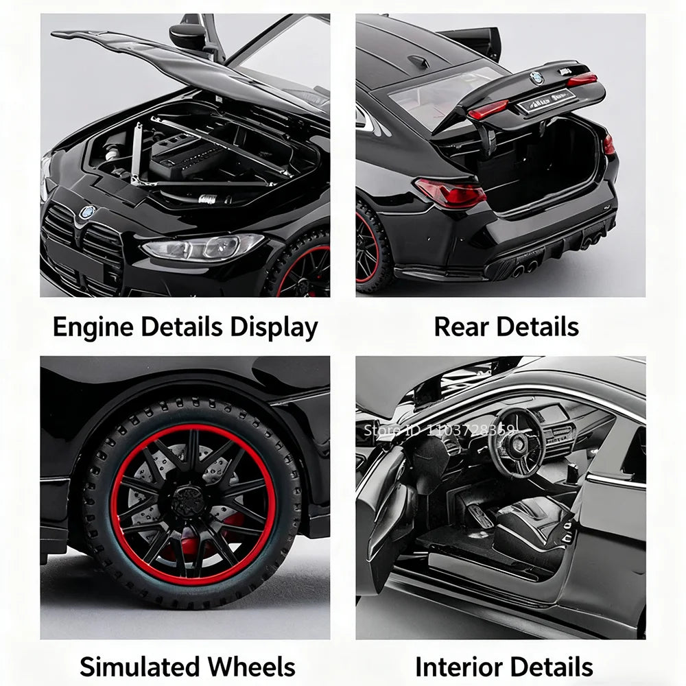 1:32 M4 320I Simulation Car Model Toys Metal Diecast Doors Opened Sound Light Pull Back Rubber Tires Ornament Vehicles for Kids