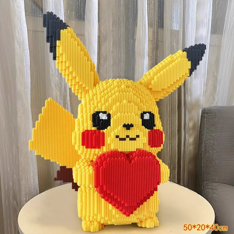 Pokemon Pikachu Building Blocks 45cm Light Up Heart Shape Bricks Toy Gift for Adults Kids Stress Relief