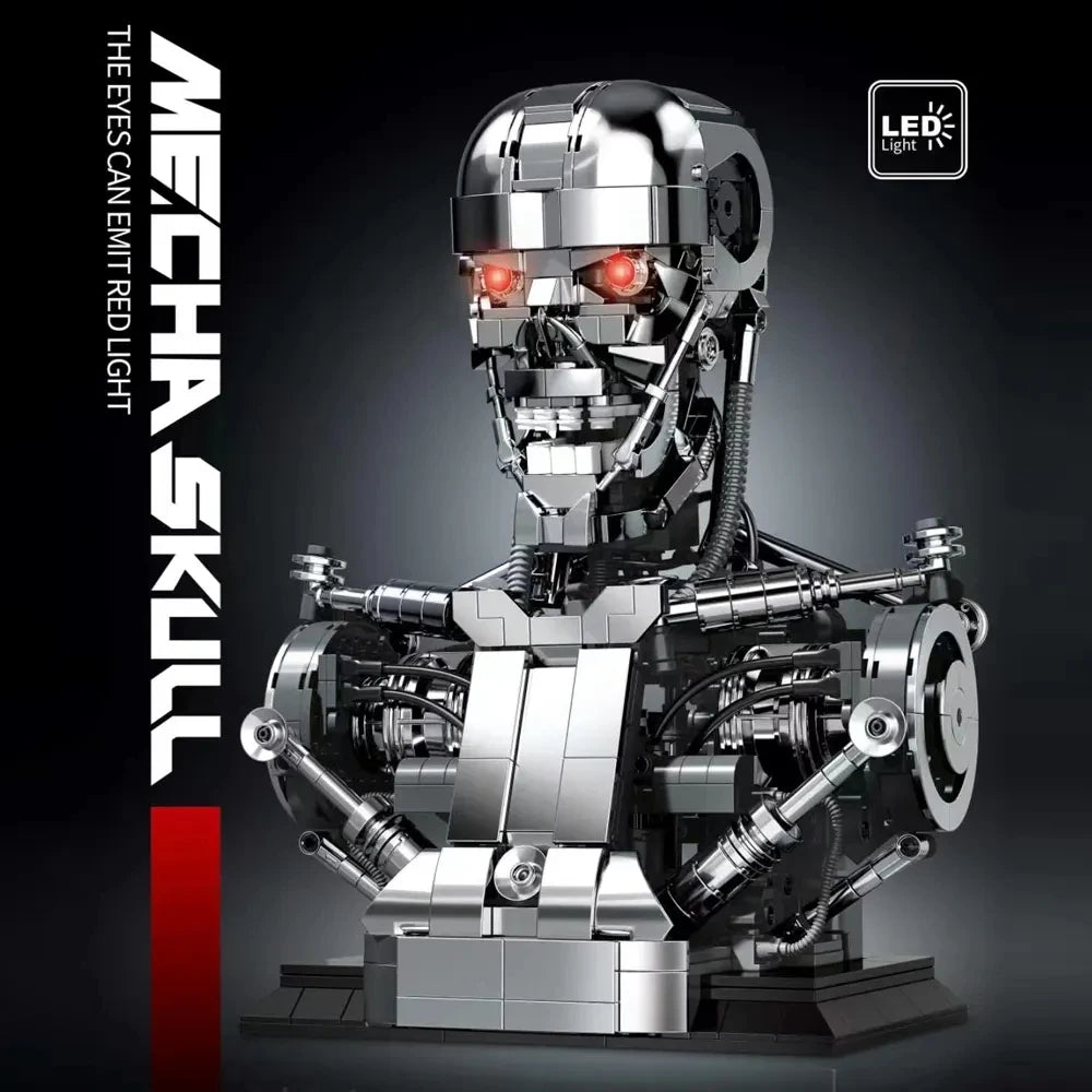 1469PCS Mecha Skull Skeleton Robot Building Blocks Movie T800 Bust Figures Model Desktop Ornament Construction Bricks Toys Gift