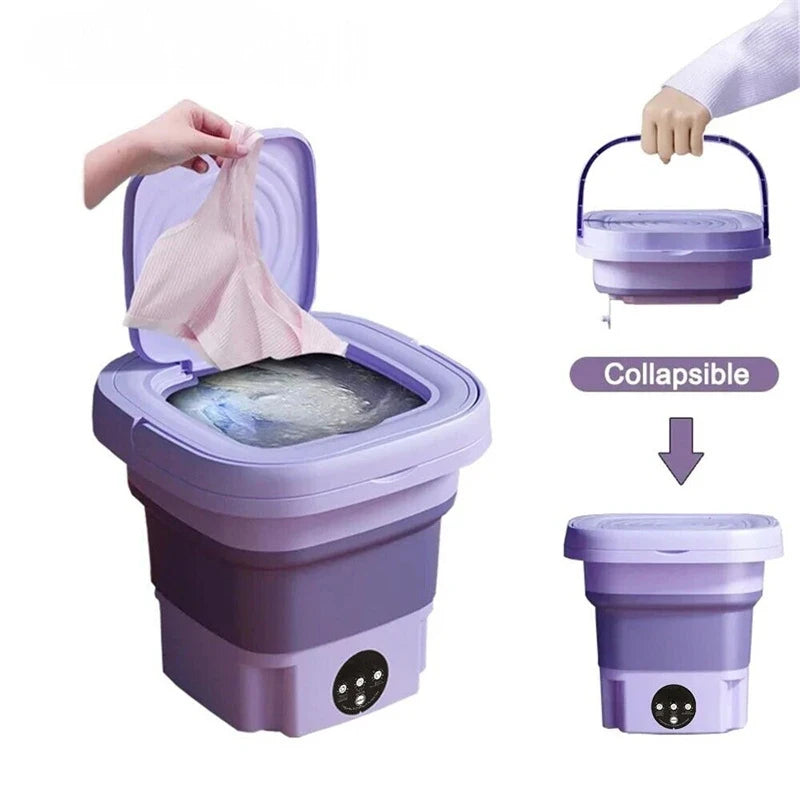 8L Portable Mini Foldable Washing Machine with Spin Dryer Compact Sock Underwear Washer for Travel Dorm Home Use Washing Machine