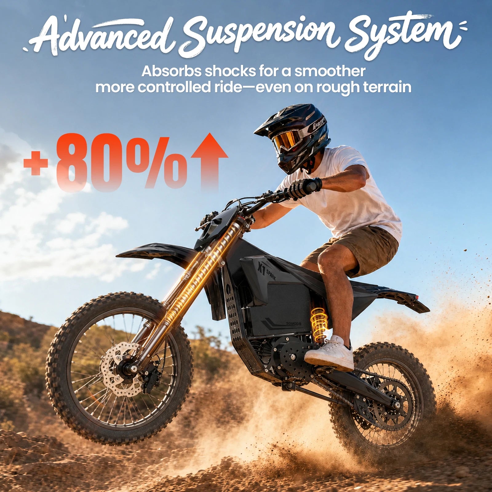 QRONGE X1 Spark L Electric Motorcycle, 4500W Peak Electric Bicycle, 60V 28.8Ah Up to 50MPH & 60 Miles Electric Dirt Bike, Full Suspension 17"/14" Off-Road Tire E-Dirt Bike for Adults Teens 1-Year Warranty