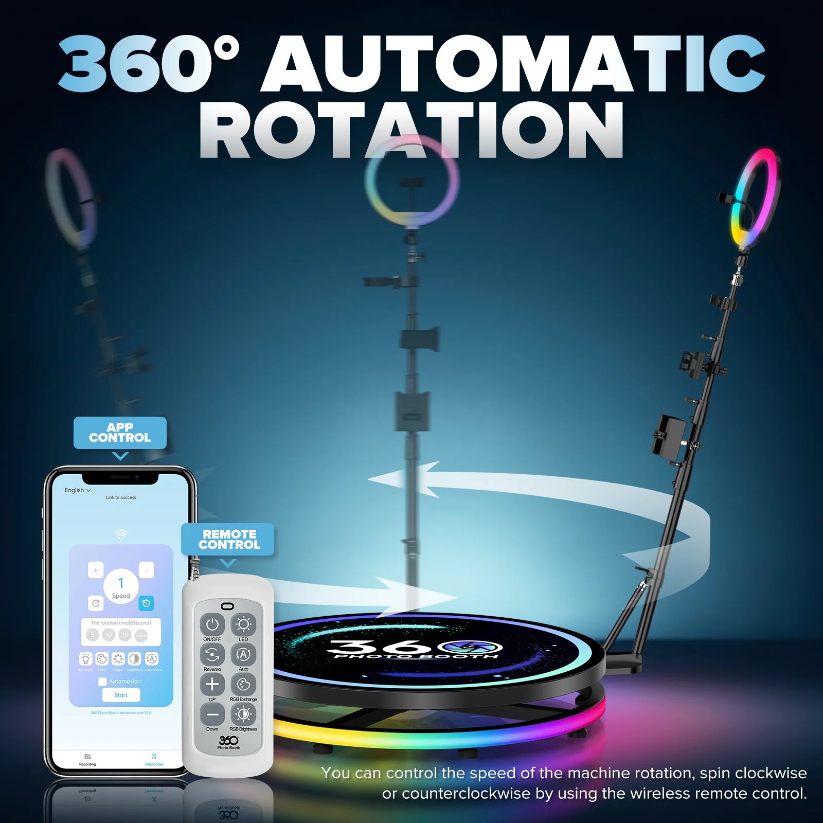 360 Photo Booth for Video with App Control Rotating 360photo Booth Degree Photobooth Machine with RGB Ring Light for Party Event