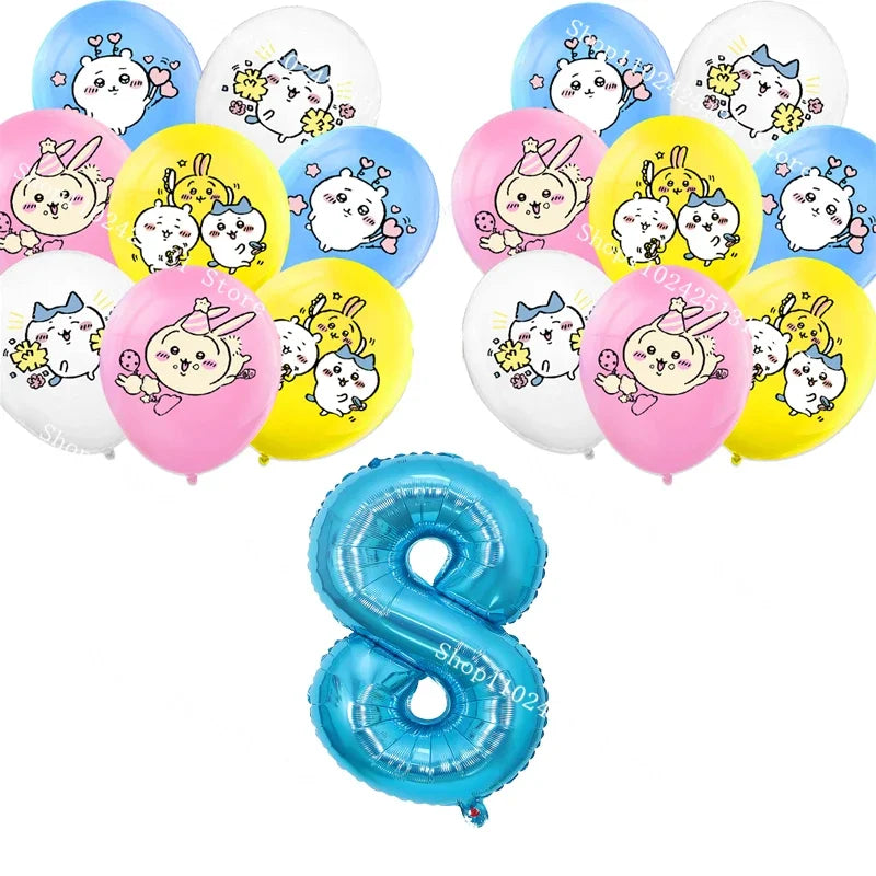 Chiikawa kawaii Happy Birthday Party Decorations Cute plate Banner Cake Topper Flag Balloons Disposable tableware Decorations
