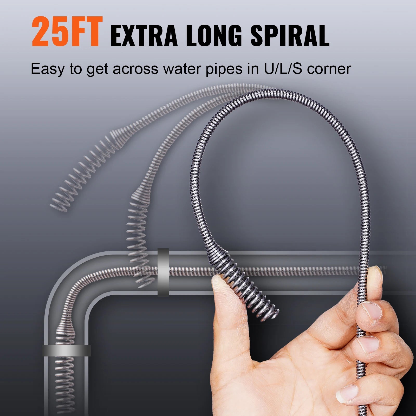 SucceBuy Drain Auger 25Ft Manual-feeding Plumbing Snake w/ Drill Attachment Drain Clog Remover Toilet Sewer Pipe Dredge for Home