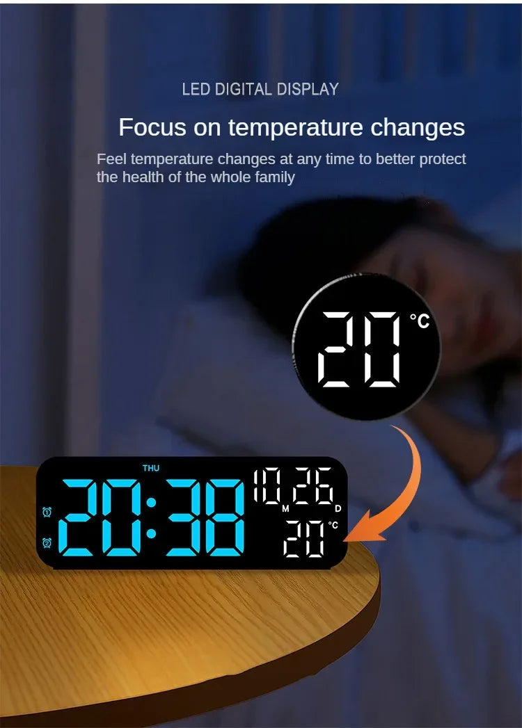 Digital Alarm Clock Temperature and Date Week Display Night Mode Table Clock Voice Control 12/24H Electronic LED Alarm Clocks