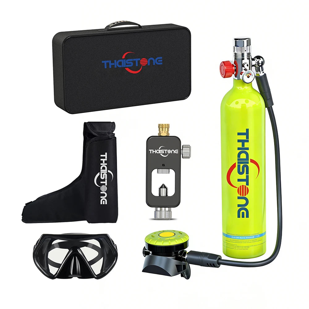 THAISTONE-1L Portable Scuba Diving Tank Underwater Oxygen Cylinder Professional Diving Equipment with Adapter, 15-25 Minutes