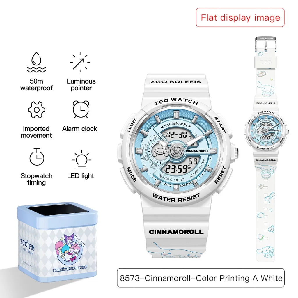 ZGO Sanrio Hello Kitty ladies' digital watch multi-functional dual-display waterproof sports watch for students gift 8573