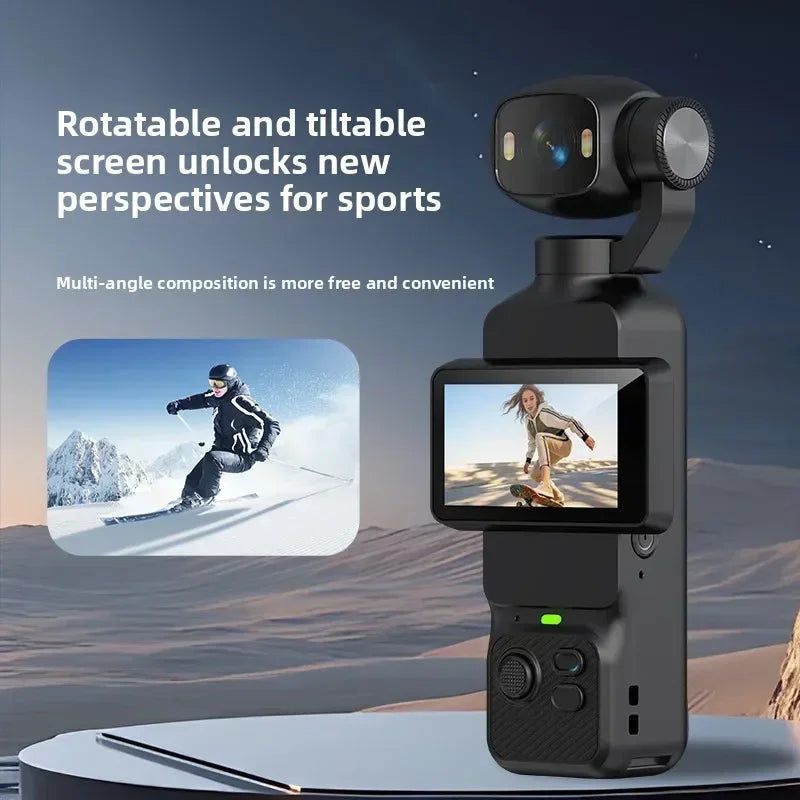 4K Handheld Action Camera HD 180° Rotatable Lens Electronic Anti-shake Pocket Vlog Camera with Fill Light for Outdoor Sports