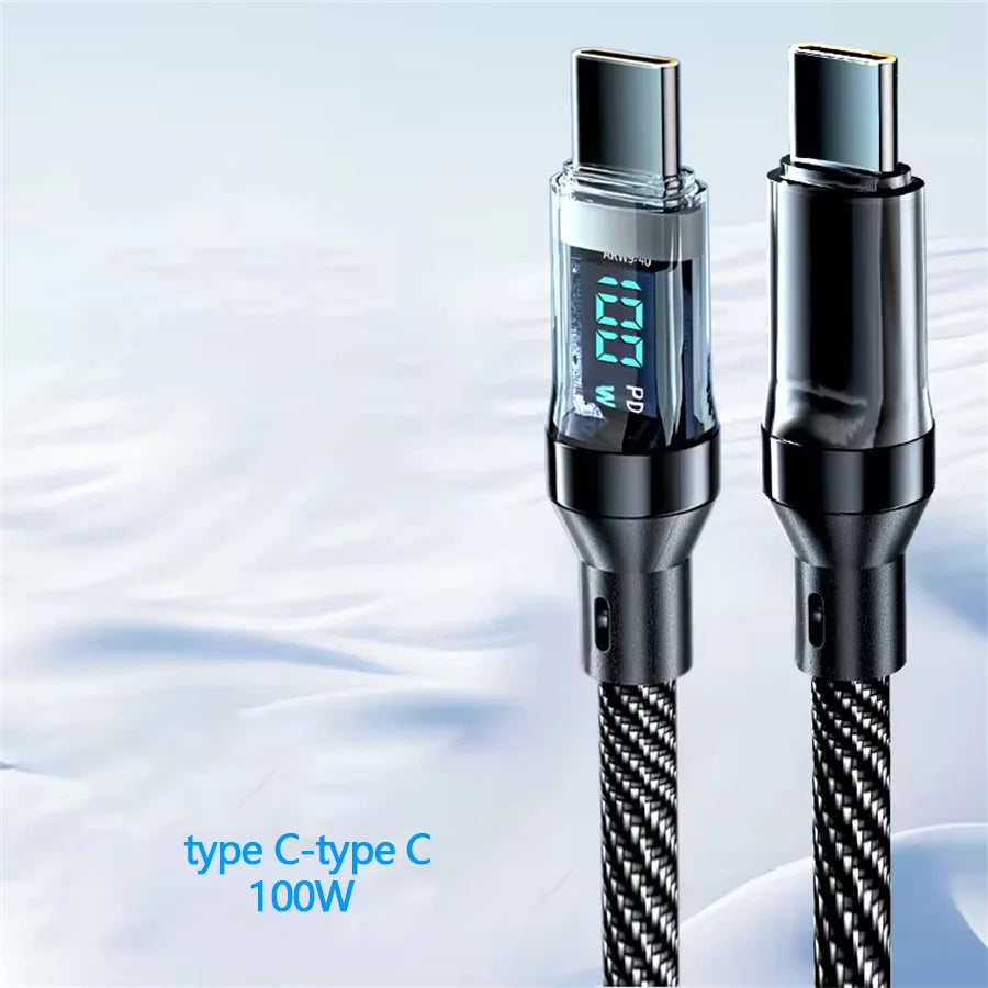 120W USB to Type C Cable Phone Super Fast Charging Cable With LED Display 100W Type-C To Type-C Data Cord For Huawei Oppo Vivo