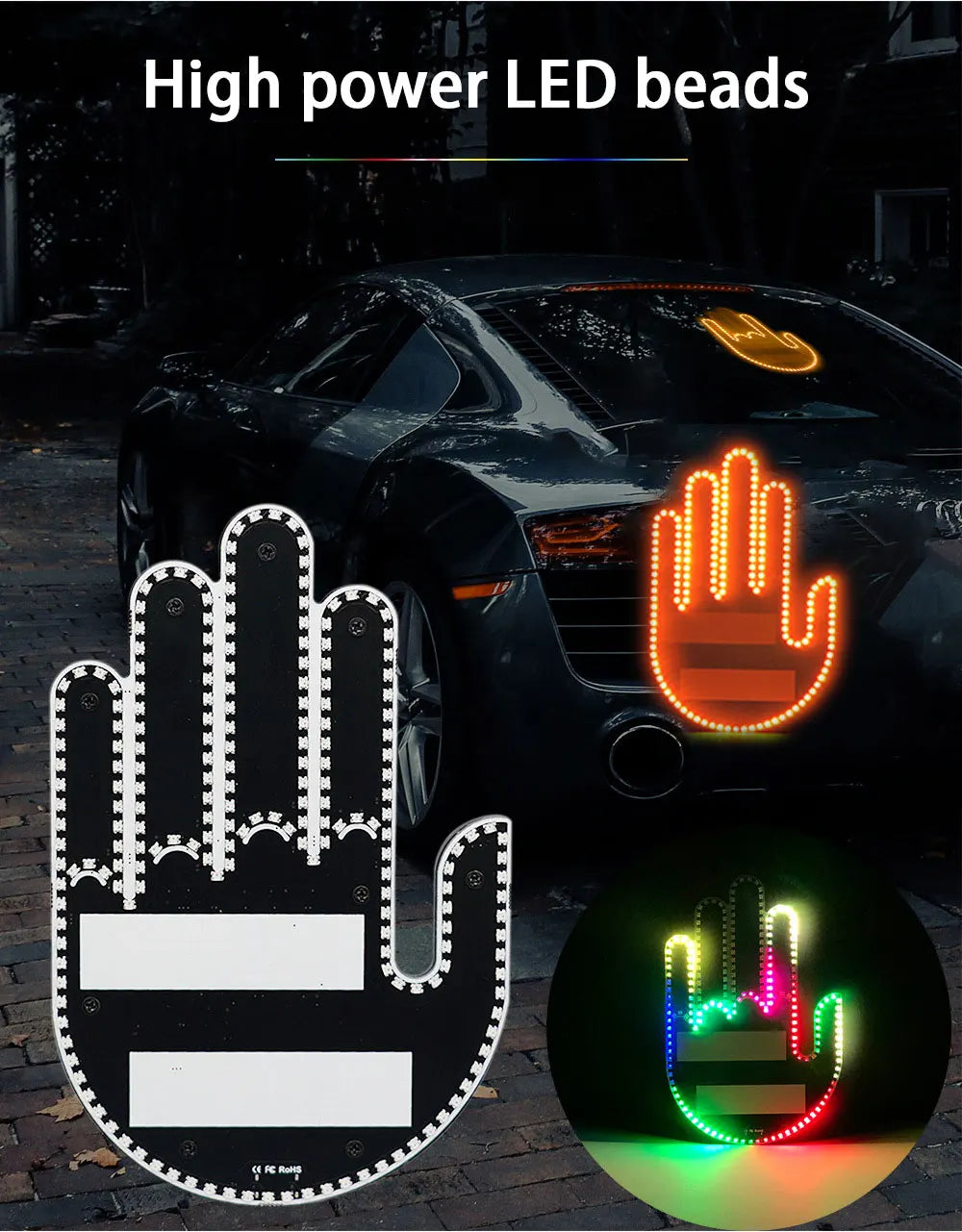 Car Finger Light With Remote Control Cool Funny Remote Control Led Lighting Road Rage Middle Finger Gesture Palm Light Accessory