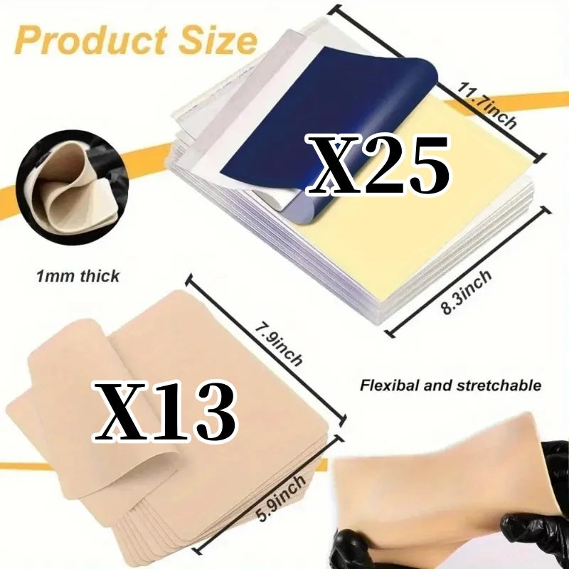 38pcs Tattoo Kit 13pcs Tattoo Skin Practice And 25pcs Transfer Paper Set Double Sides Tattoo Training Skin Tattoo Supplies HOT