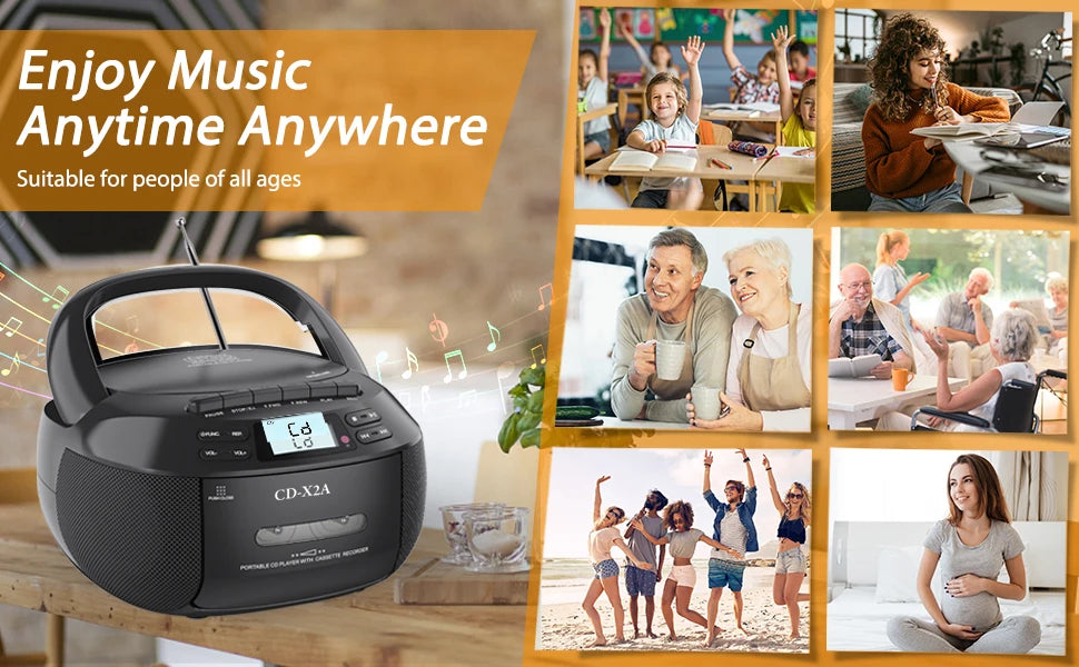 CD cassette player recorder with USB/MP3 and radios,portable cd tape boombox with remote control,AC DC power