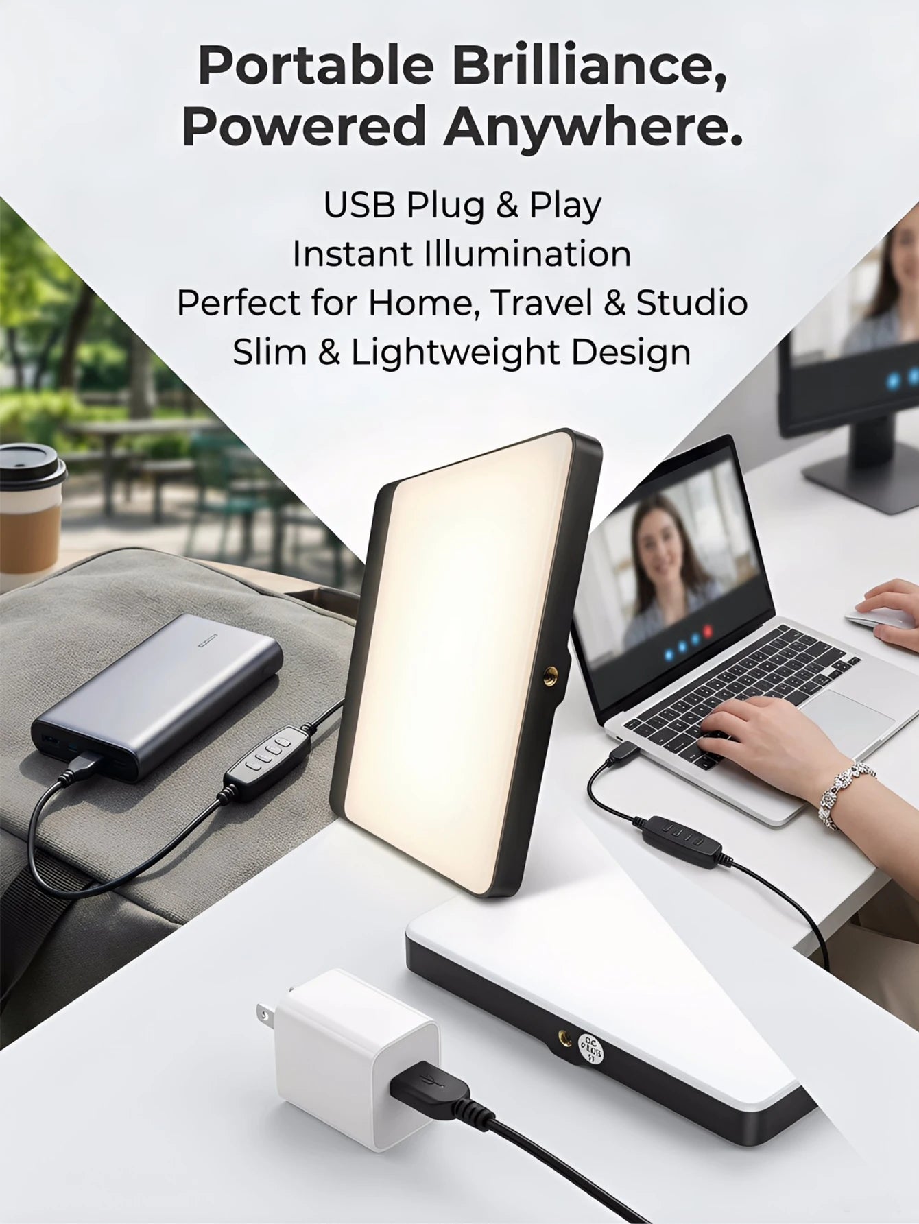 LUSB-charged LED fill light, slim design LED Panel Light, ideal for video conferencing and photography lighting