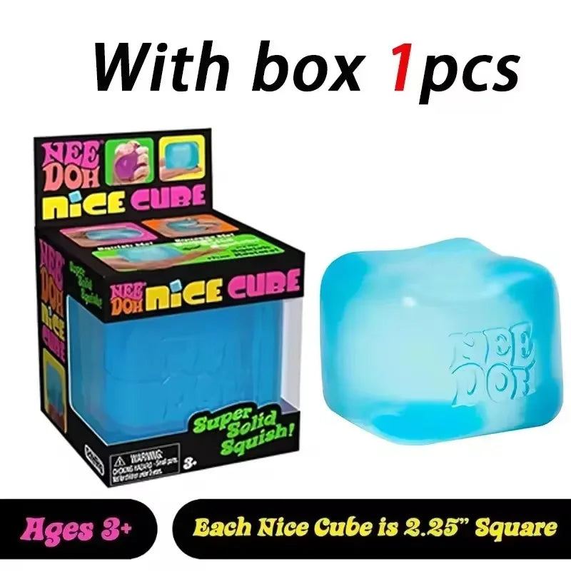 Schylling NeeDoh Nice Cube Super Squeeze Fidget Toy, Translucent Red Stress Relief Squishy Cube, BPA-Free Toy for Kids Adults