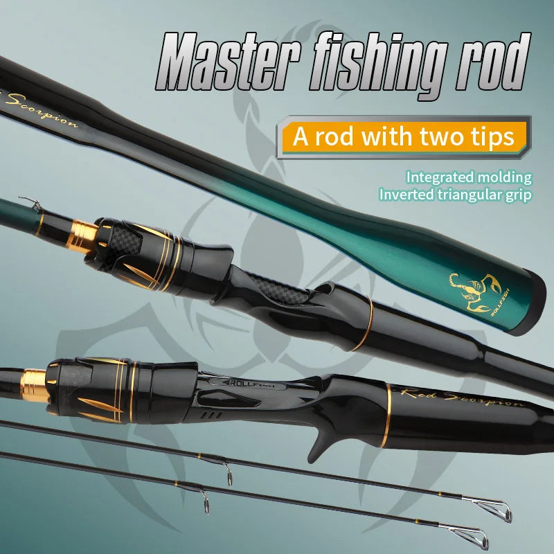 ROLLFISH 2 Tips Spinning/Casting Lure Fishing Rod Carbon Fiber Fishing Rod 1.8-2.7M for Saltwater Freshwater Bass Fishing