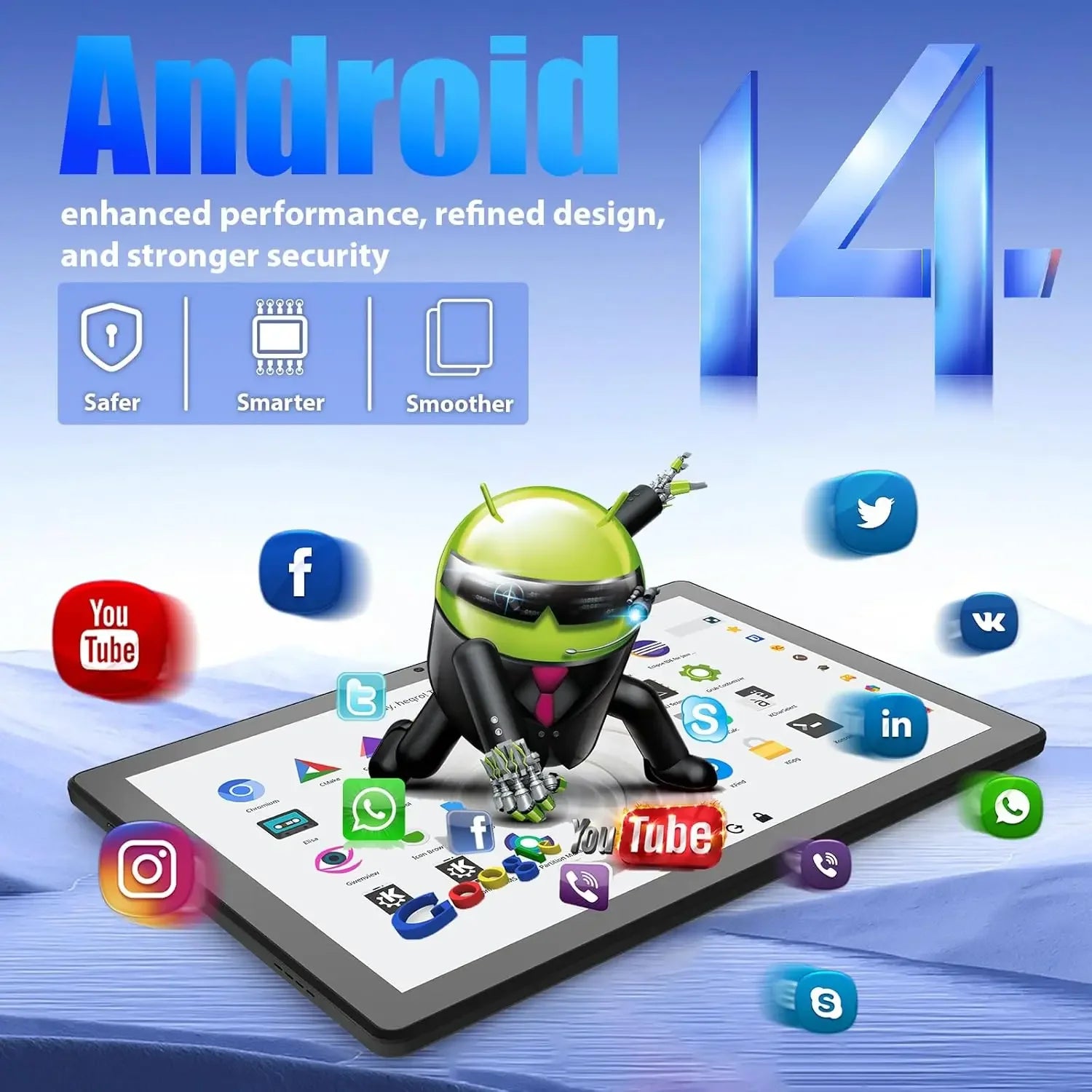 URAO 11 Inch Tablet Android 14GB RAM 64GB ROM 6800mAh IPS HD Touch Screen with Keyboard Protective Case Mouse Stylus 8 in 1 Kit