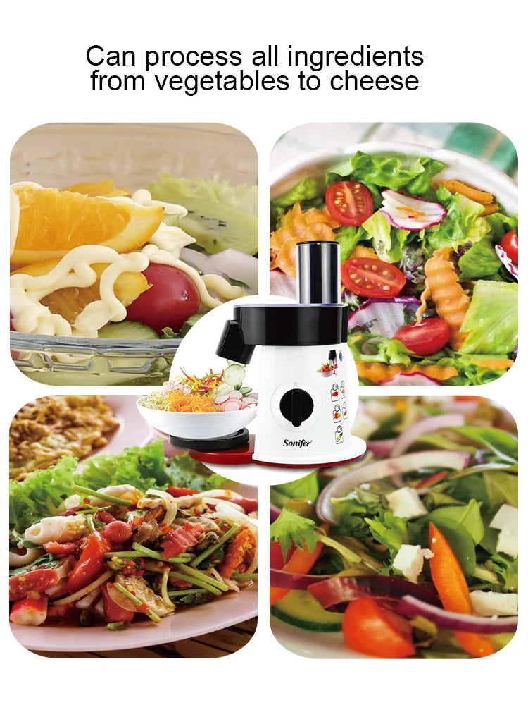 Sonifer SF-5505 5 in 1 Electric Salad Maker 200W Vegetable Slicer Shredder with 5 Stainless Steel Discs XL Feeding Tube 220V