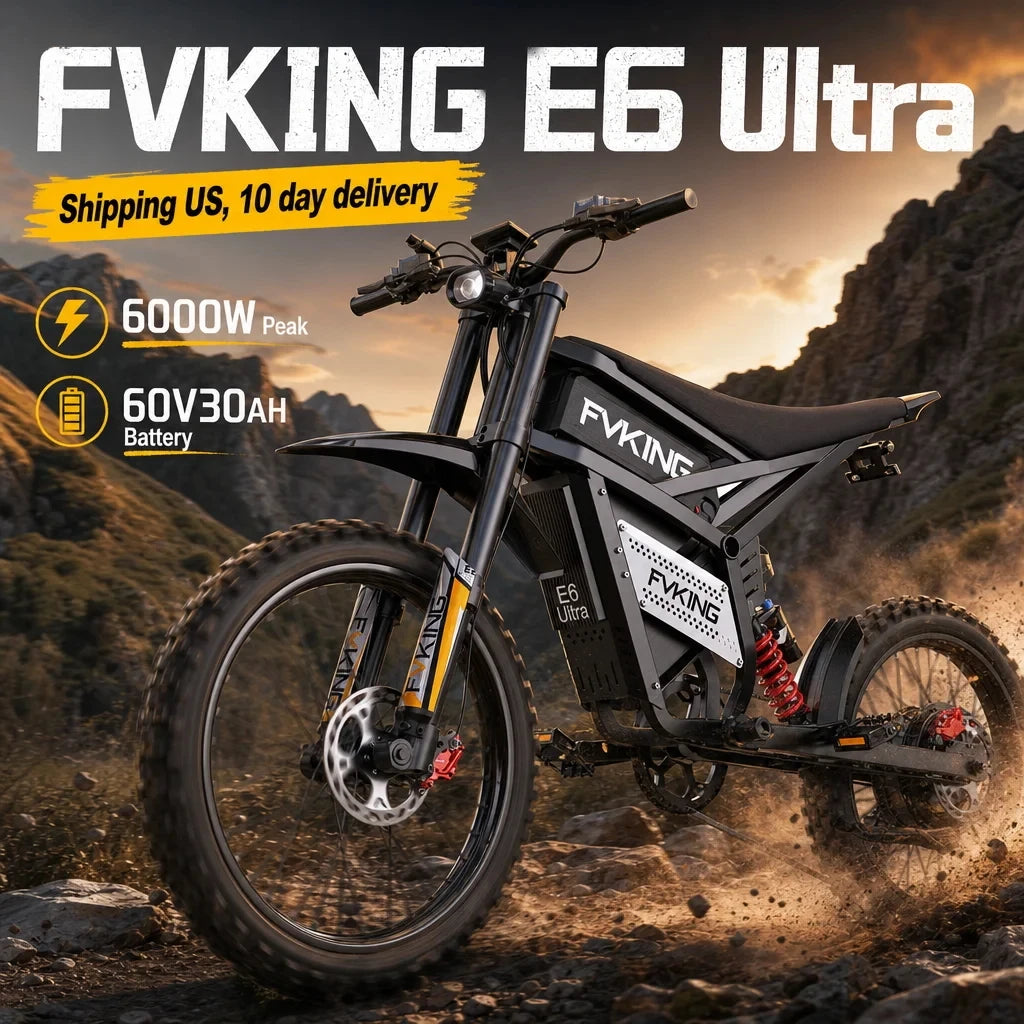 FVKING E6 Adult Electric Bicycle 3000W Peak Motor Equipped With 2 60V 30AH Batteries Off-road Electric Motorcycle Speed 80km/H