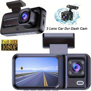 Dash Cam for Cars 3 Channel Car DVR 1080P Camera Video Recorder Front and Rear Inside View Camera for Vehicle Three Way Dashcam