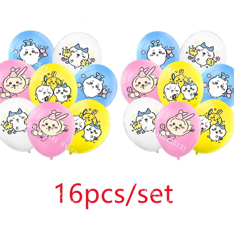 Chiikawa kawaii Happy Birthday Party Decorations Cute plate Banner Cake Topper Flag Balloons Disposable tableware Decorations