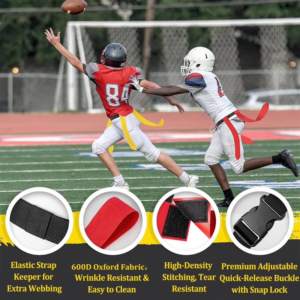6PCS Flag Football Belts Set Adjustable Rugby Flag Waist Belt Outdoor Training Game Equipment for Kids Youth Adults Team Sports